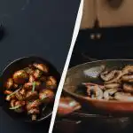 Grzyby na patelni już nie ciemnieją, ale stają się złote: